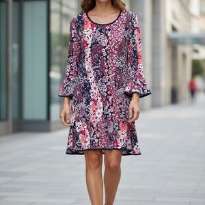Michael Kors Floral Long Sleeve Dress - Pink and Navy
